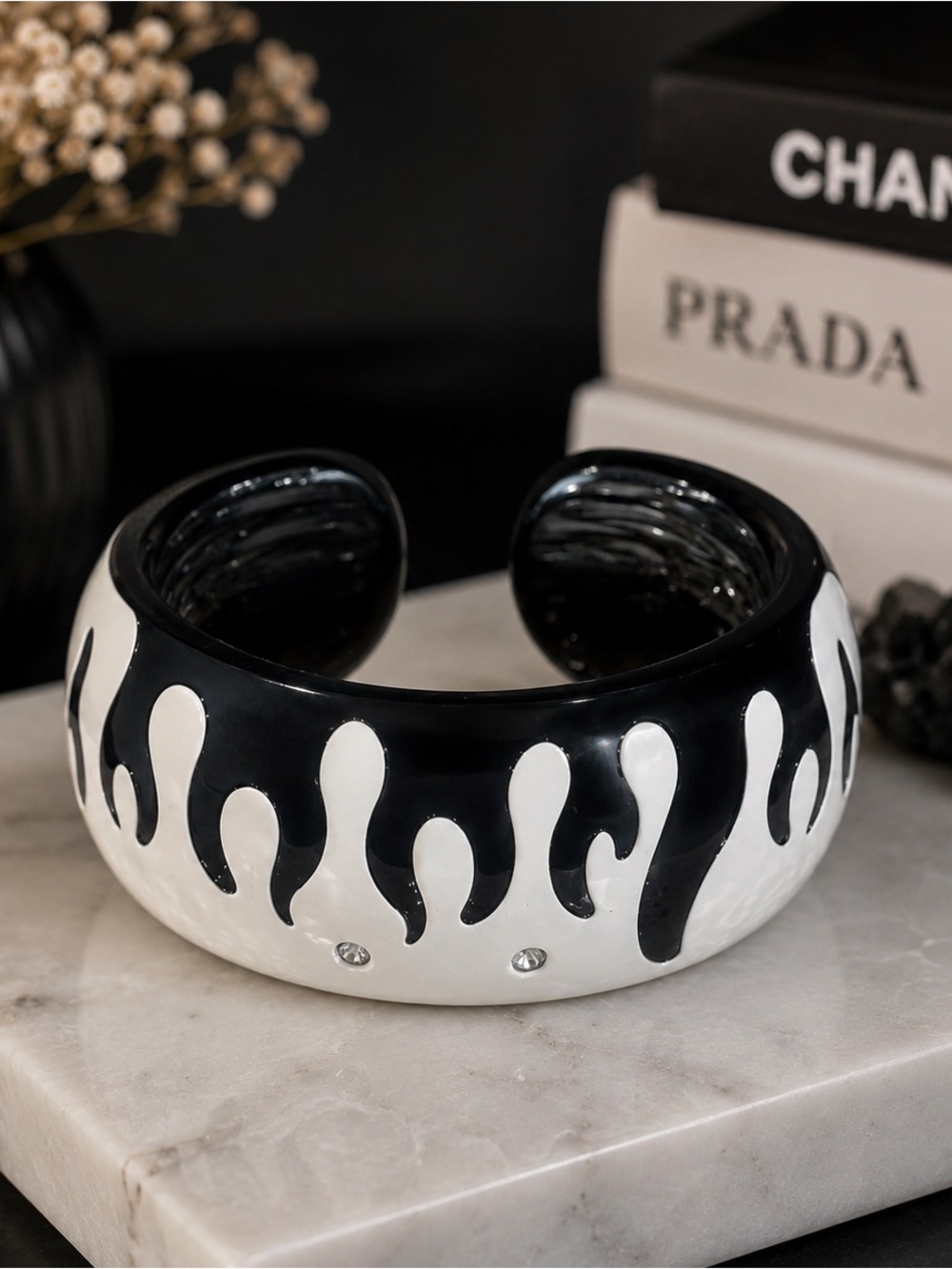 Black and White Flame Cuff Bracelet NWOT